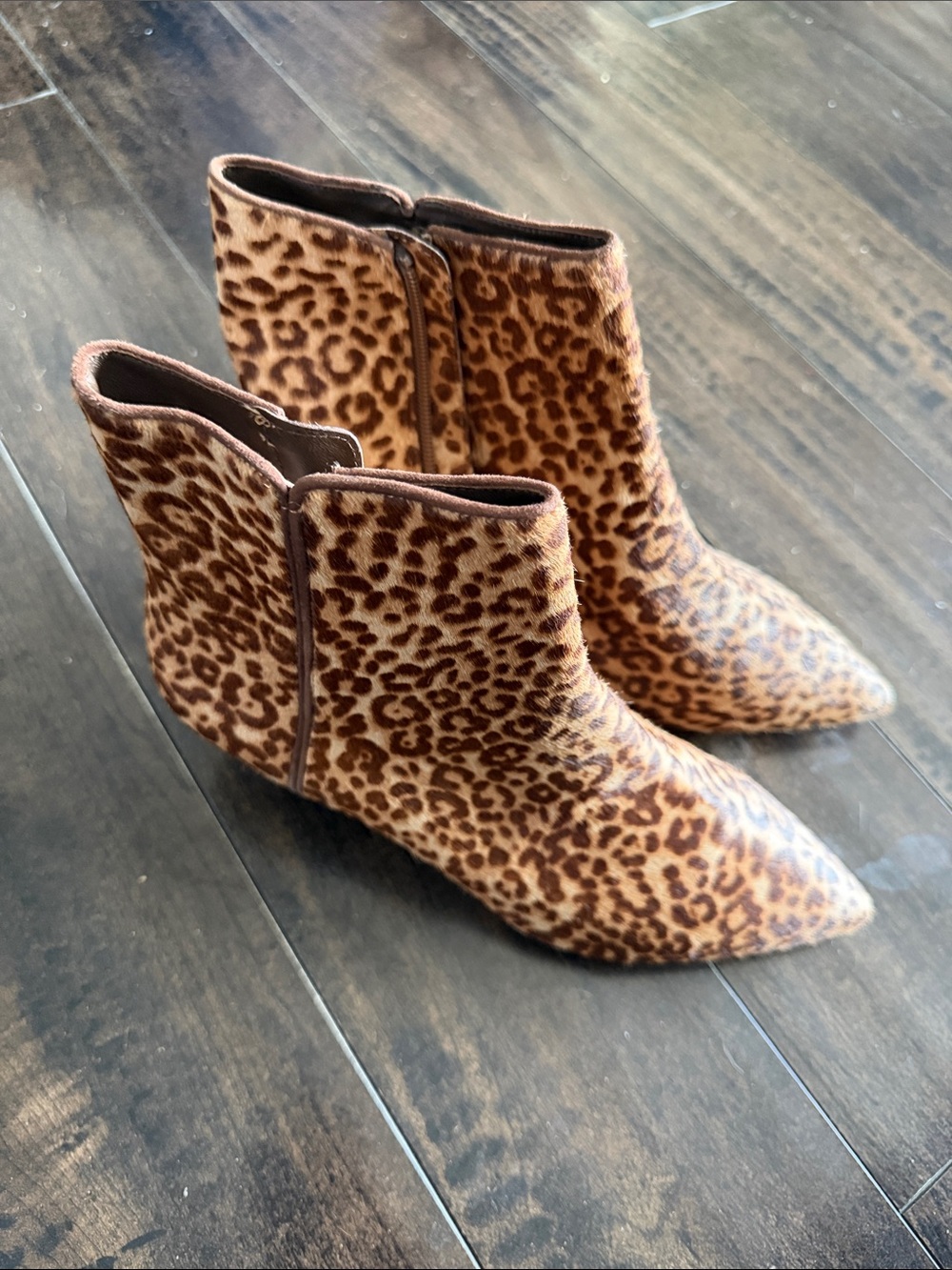 J. Crew Leopard Print Pointed Ankle Booties - Brown/Tan